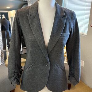 GIBSON Fully Lined Sweatshirt Blazer Heather Grey with Peplum Back